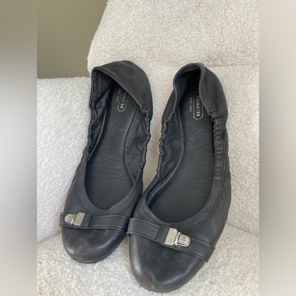 Coach black leather ballet flats NWOT no wear size 7 silver detailing - Picture 7 of 8